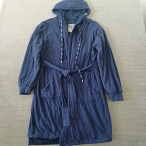 Dude Robe Mens Size S/M Navy Blue Terry Lined Casual Tie Cotton Long Sleeves